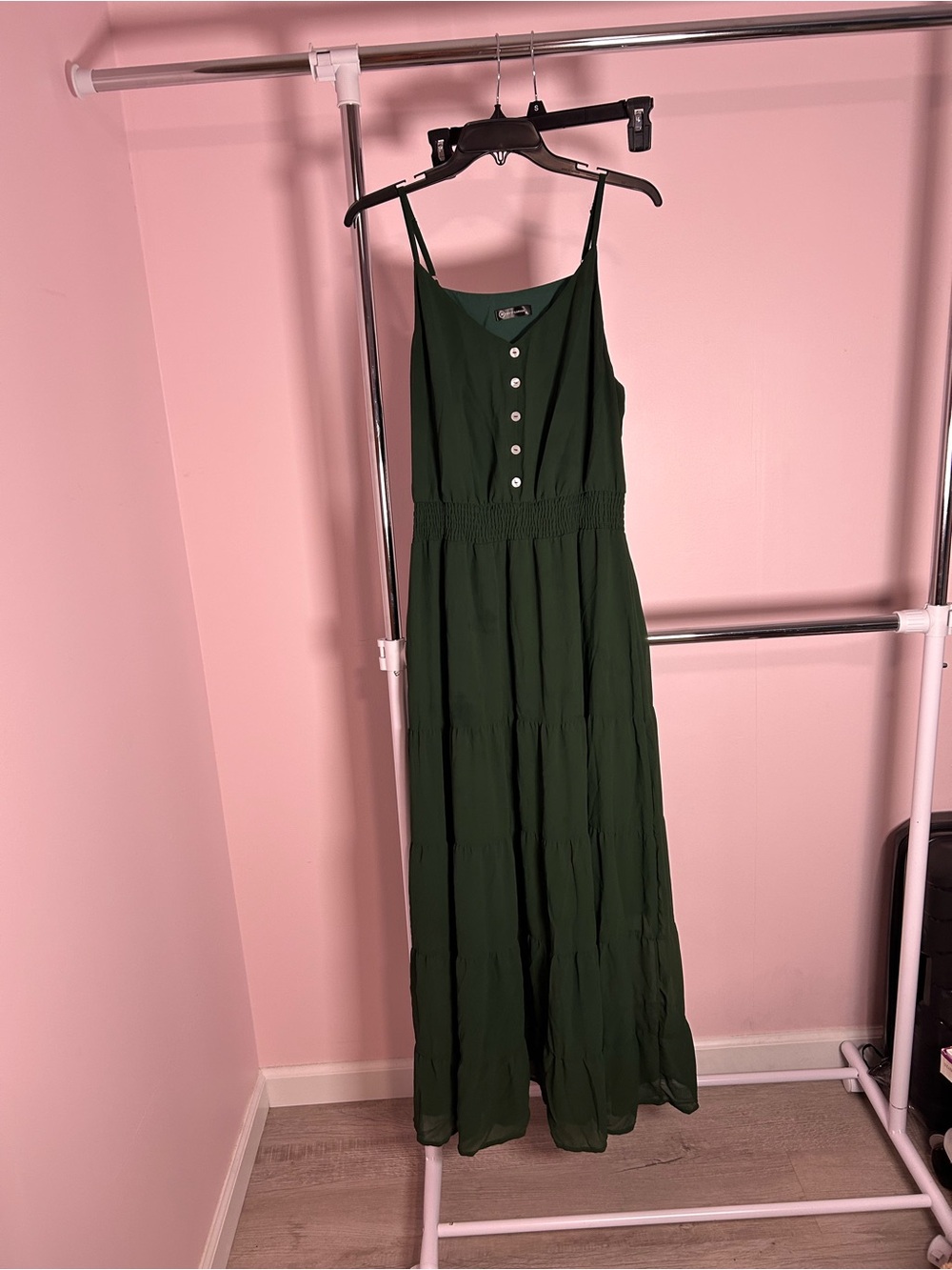 Women's Dark Green Sleeveless Maxi Dress with Button Front
